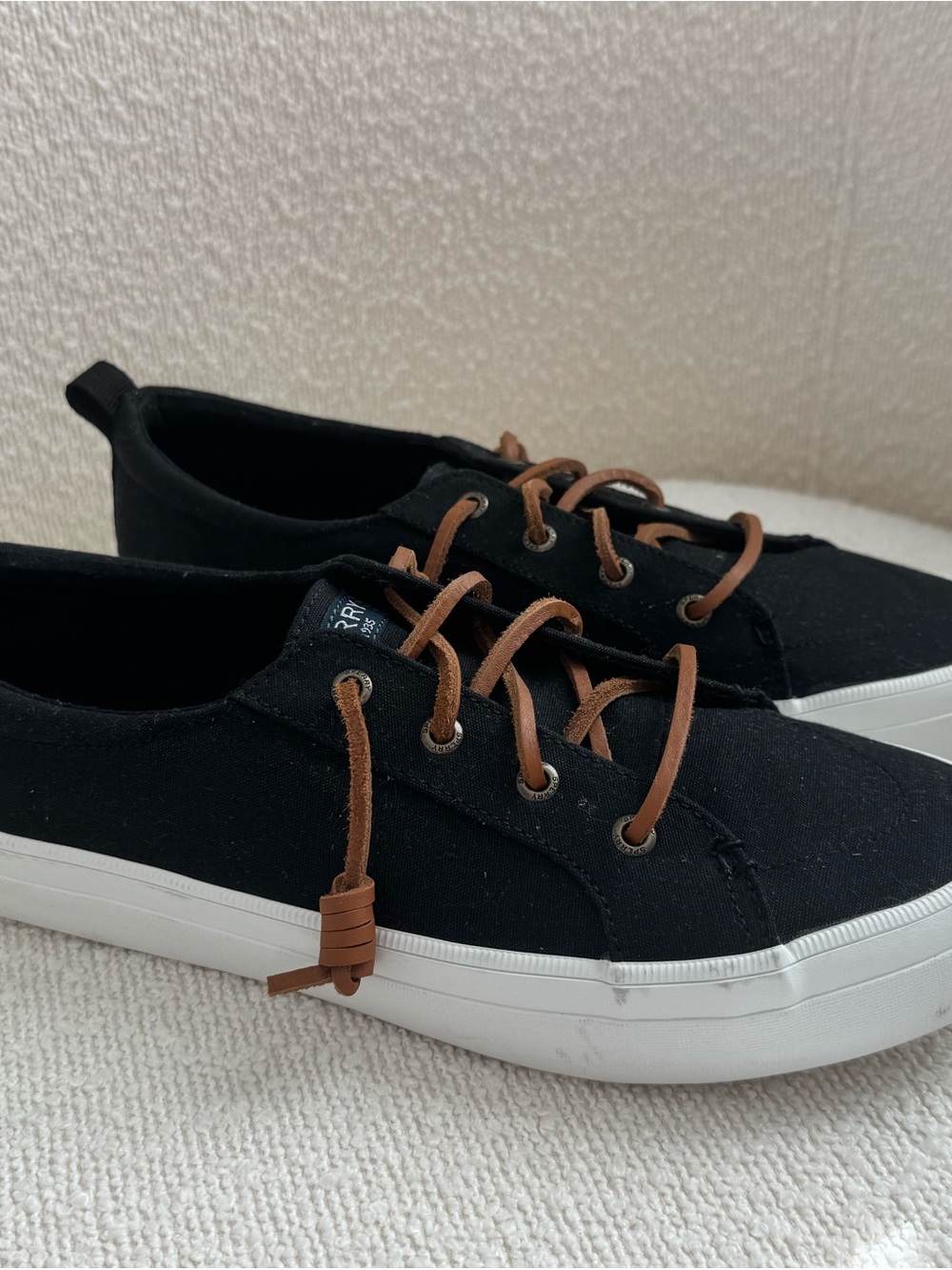 Sperry women’s  Black Canvas Sneakers with Brown Laces